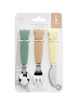 A set of 3 cutlery in ionx and silicone, for baby's first meals in autonomy!